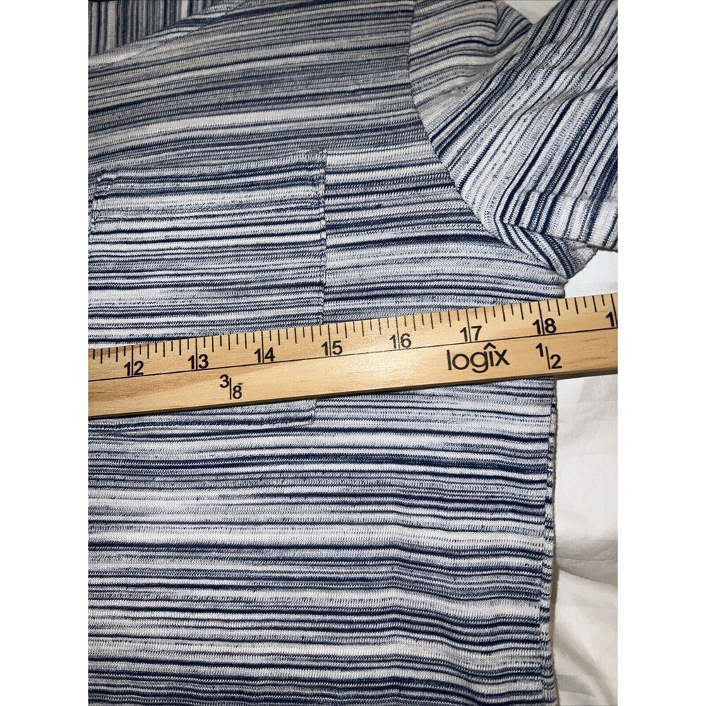 T by Talbots Women Top Med Gray Zip 3/4 Sleeve Striped Knit Pocket Stretch Light - Picture 9 of 12